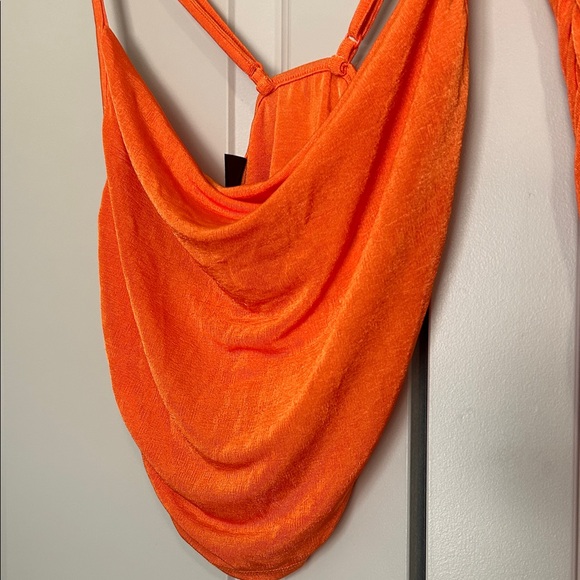 Shein Vibrant Orange Ruched Crop Top & Skirt 2 Piece Set - Picture 7 of 8